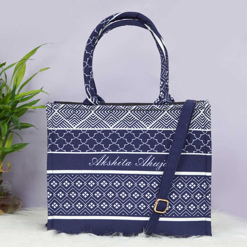 Customized Geometric Printed Canvas Shoulder Bag Box Handbags - Uncommongifts.in